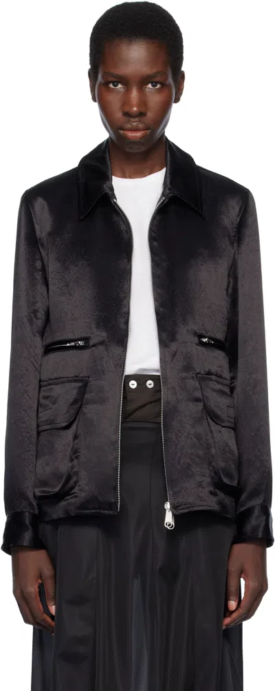 Black Comme Des Garçons Black Acetate Taffeta Frilled Lined Reversible Jacket In 1 Black
