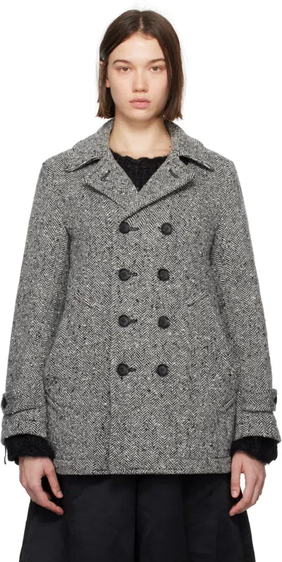 Black Comme Des Garçons Black Tweed Herringbone Coat In 1 Black/white