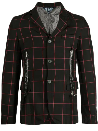 Black Comme Des Garçons Check-pattern Notched-lapels Blazer In Black