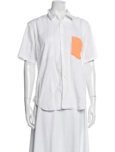 Pre-owned Black Comme Des Garçons Colorblock Pattern Short Sleeve Button-up Top In White