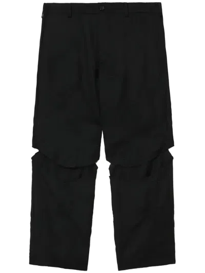 Black Comme Des Garçons Cut-out Cropped Wool Trousers In Black