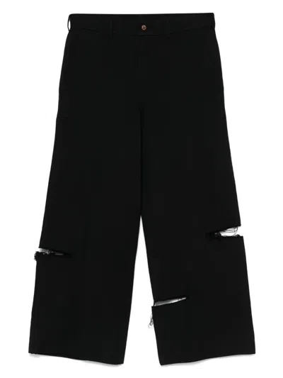 Black Comme Des Garçons Distressed Trousers In Schwarz