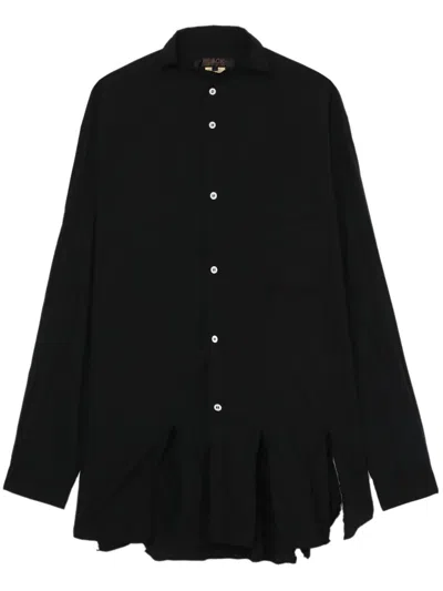Black Comme Des Garçons Frayed Asymmetric-hem Shirt In Black