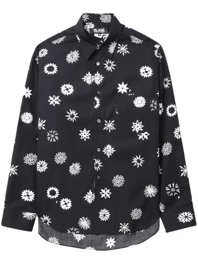 Black Comme Des Garçons Graphic-print Ruffle-trim Shirt In Black