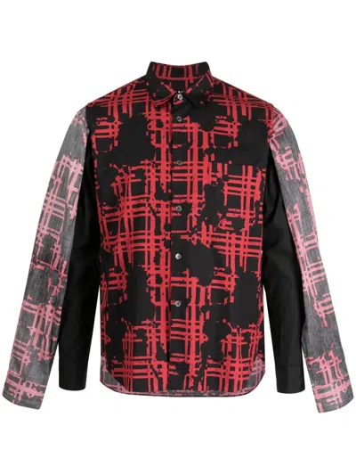 Black Comme Des Garçons Graphic-print Cotton Shirt In Red
