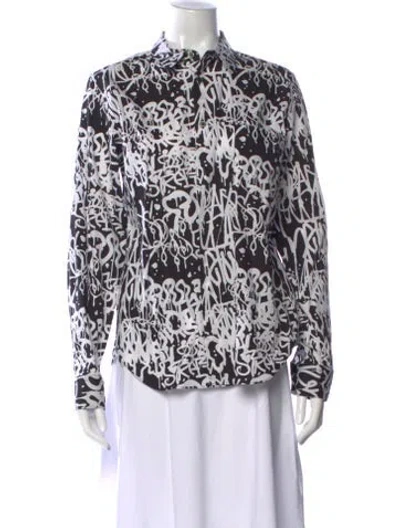 Pre-owned Black Comme Des Garçons Graphic Print Long Sleeve Button-up Top In Black