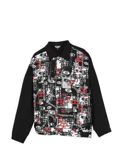 Black Comme Des Garçons Graphic Print Long-sleeve Shirt Jacket In Multi
