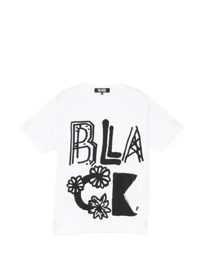 Black Comme Des Garçons Graphic Print Round-neck T-shirt In White