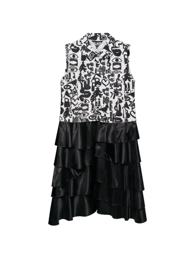 Black Comme Des Garçons Graphic-print Ruffled Dress In Multi