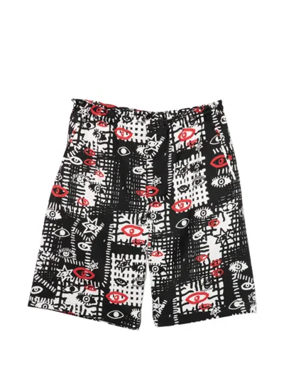 Black Comme Des Garçons Graphic-print Shorts In Multi