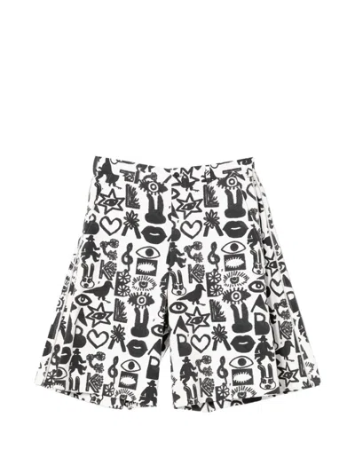 Black Comme Des Garçons Graphic-print Zip Shorts In Multi