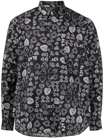 Black Comme Des Garçons Heart-print Cotton Shirt In Black