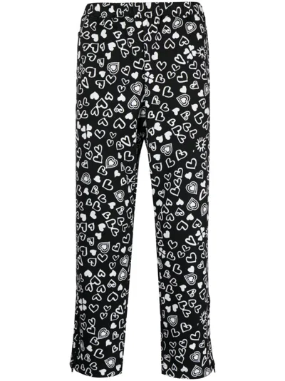 Black Comme Des Garçons Heart-print Cropped Trousers In Black