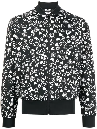 Black Comme Des Garçons Heart-print Zipped Bomber Jacket In Black