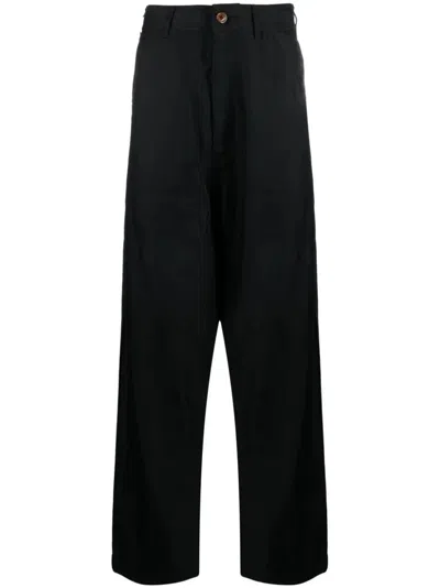 Black Comme Des Garçons High-waisted Twill Drop-crotch Trousers In Black