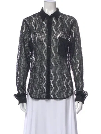 Pre-owned Black Comme Des Garçons Lace Pattern Long Sleeve Blouse In Blue