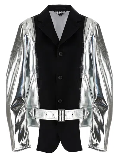 Black Comme Des Garçons Laminated Jacket In Silver