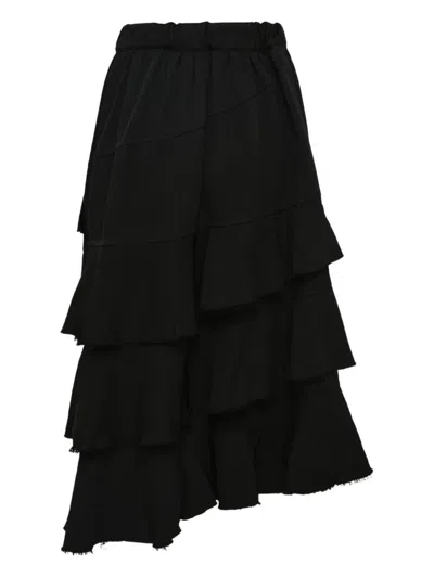 Black Comme Des Garçons Layered-design Midi Skirt In Black