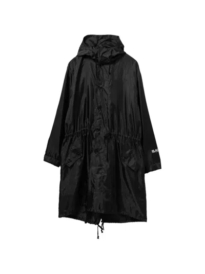 Black Comme Des Garçons Logo-print Hooded Coat In Metallic