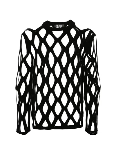 Black Comme Des Garçons Open-knit Long-sleeve Sweater In Black