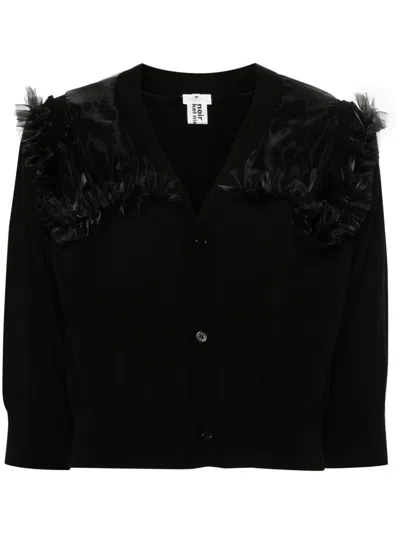 Black Comme Des Garçons Organza-detail Knitted Cardigan In Black