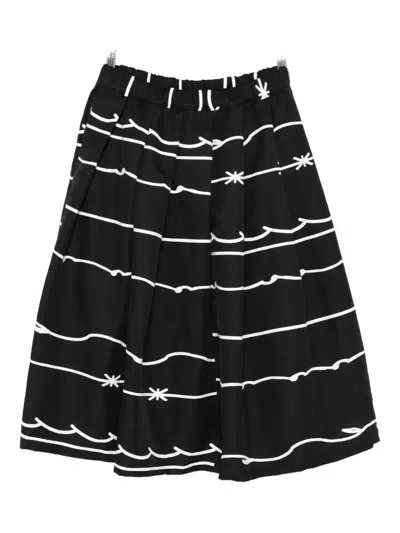 Black Comme Des Garçons Pleated Graphic-print Midi Skirt In Black