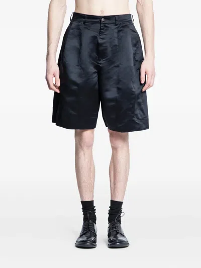 Black Comme Des Garçons Pleated Satin-effect Tailored Shorts In Black