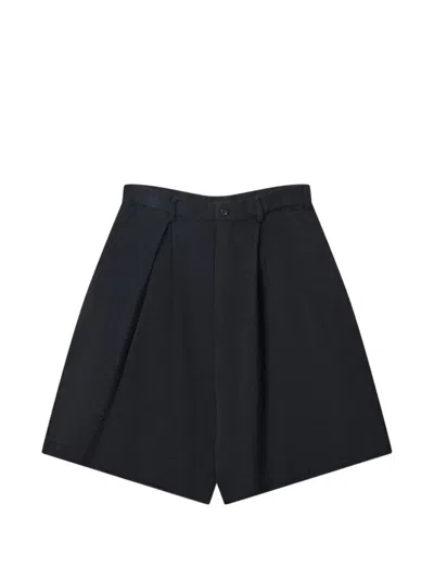 Black Comme Des Garçons Pleated Wide-leg Shorts In Blue