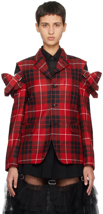 Black Comme Des Garçons Tartan Buckled Wool Blazer In 1 Red/black