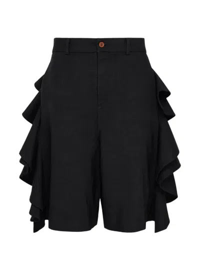 Black Comme Des Garçons Ruffled Gabardine Shorts In Black