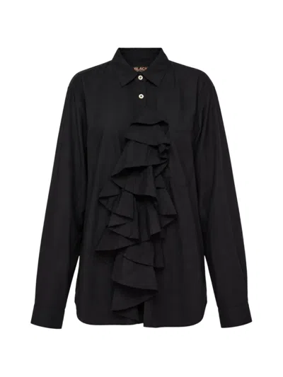 Black Comme Des Garçons Ruffled Long-sleeve Shirt In Black