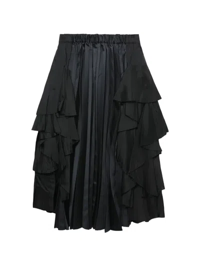 Black Comme Des Garçons Ruffled Pleated Midi Skirt In Black