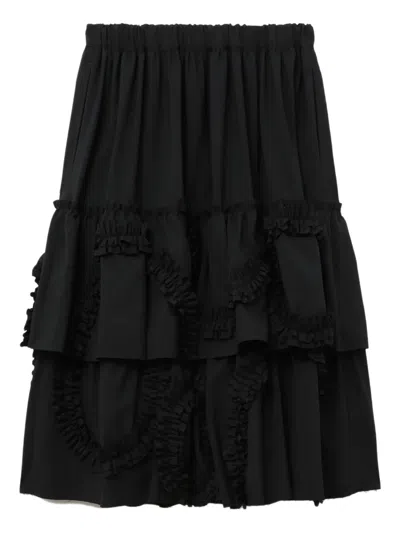 Black Comme Des Garçons Ruffled Tiered Midi Skirt In Black