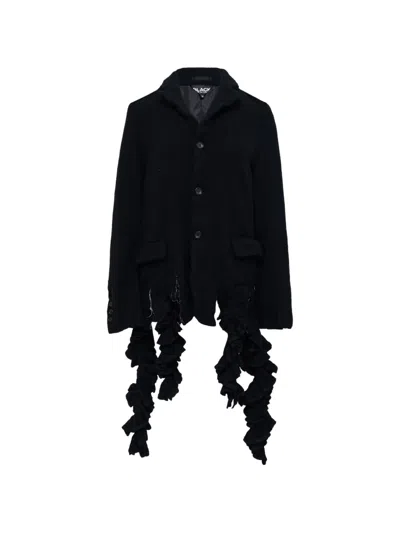 Black Comme Des Garçons Ruffled Tweed Jacket In Black