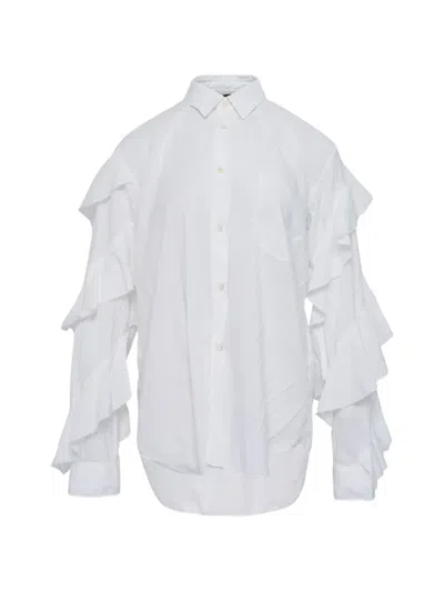 Black Comme Des Garçons Ruffled-sleeve Shirt In White