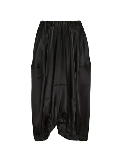 Black Comme Des Garçons Satin Draped Midi Skirt In Black