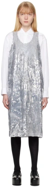 Black Comme Des Garçons Silver Sequin Midi Dress In 2 White/silver