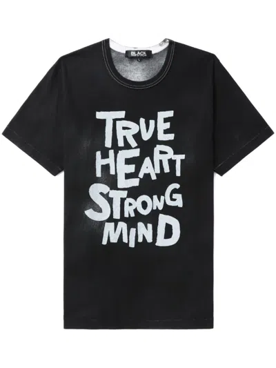 Black Comme Des Garçons Slogan-print Cotton T-shirt In 黑色