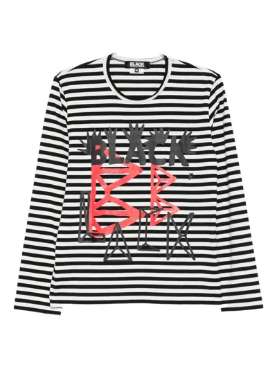 Black Comme Des Garçons Striped Graphic-print T-shirt In Black