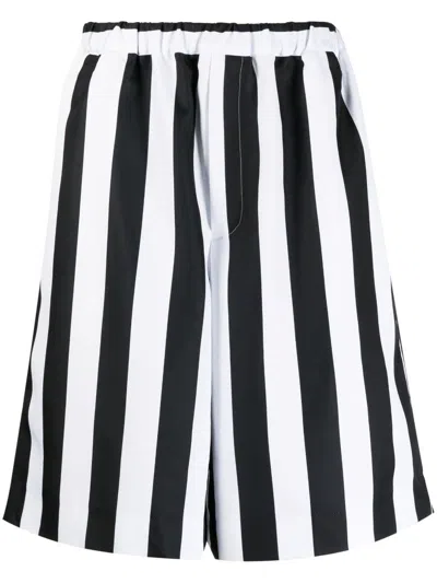 Black Comme Des Garçons Striped-print Knee-length Shorts In 黑色