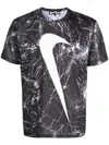 Black Comme Des Garçons Swoosh-print Cracked T-shirt In Black
