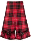 Black Comme Des Garçons Tartan Check-pattern Wool Shorts In Red