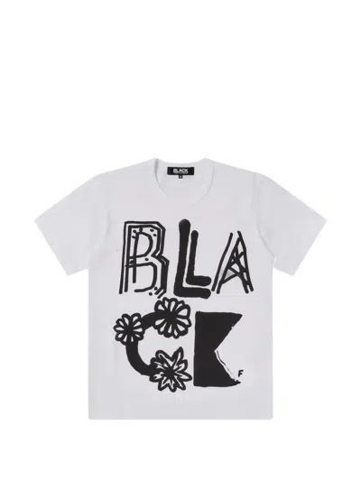 Black Comme Des Garçons Text-print T-shirt In White