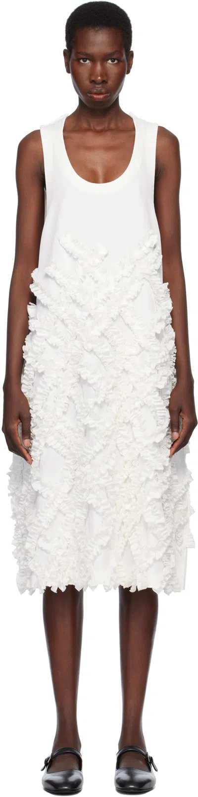 Black Comme Des Garçons White Polyester Twill Midi Dress