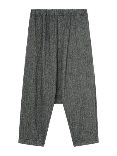 Black Comme Des Garçons Wool Drop-crotch Trousers In Black