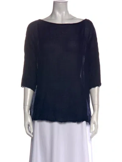 Pre-owned Black Crane Bamboo Bateau Neckline Top In Blue