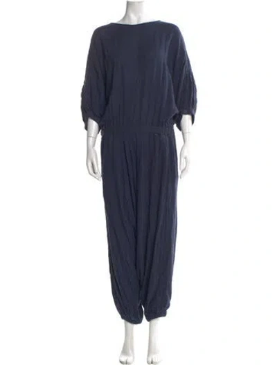 Pre-owned Black Crane Bateau Neckline Jumpsuit In Blue