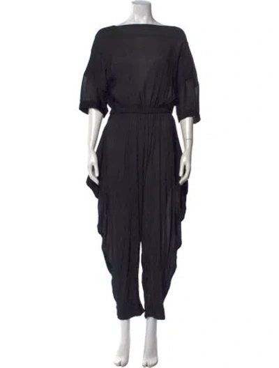 Pre-owned Black Crane Bateau Neckline Jumpsuit In Blue