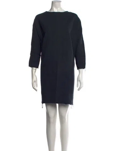 Pre-owned Black Crane Bateau Neckline Knee-length Dress In Blue