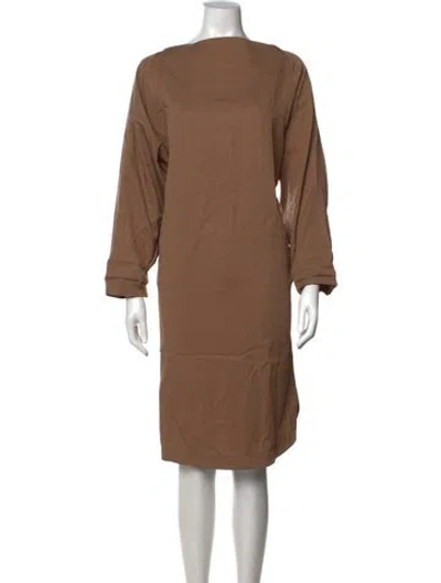 Pre-owned Black Crane Bateau Neckline Knee-length Dress In Brown